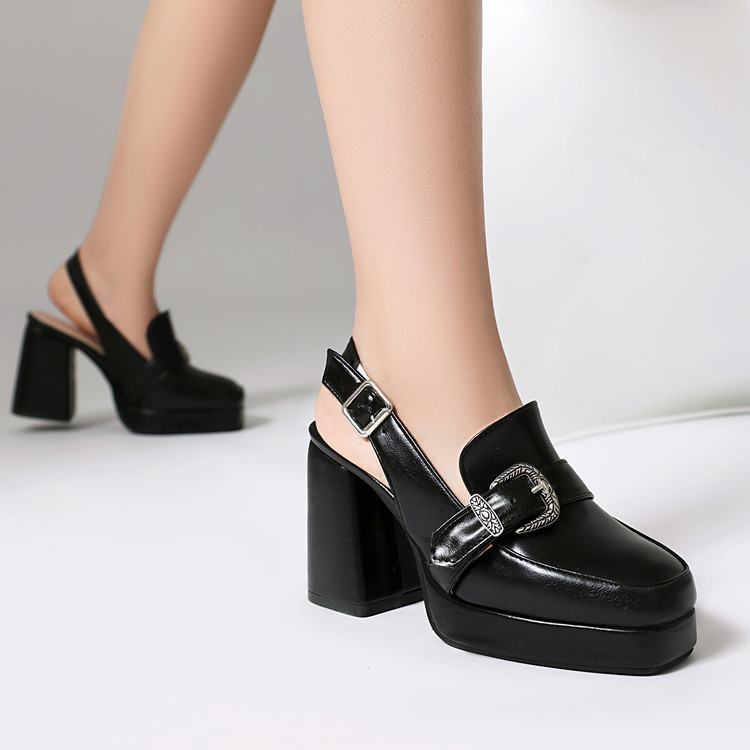 Deep Mouth High Heel Pumps with Buckle Strap - Image 4