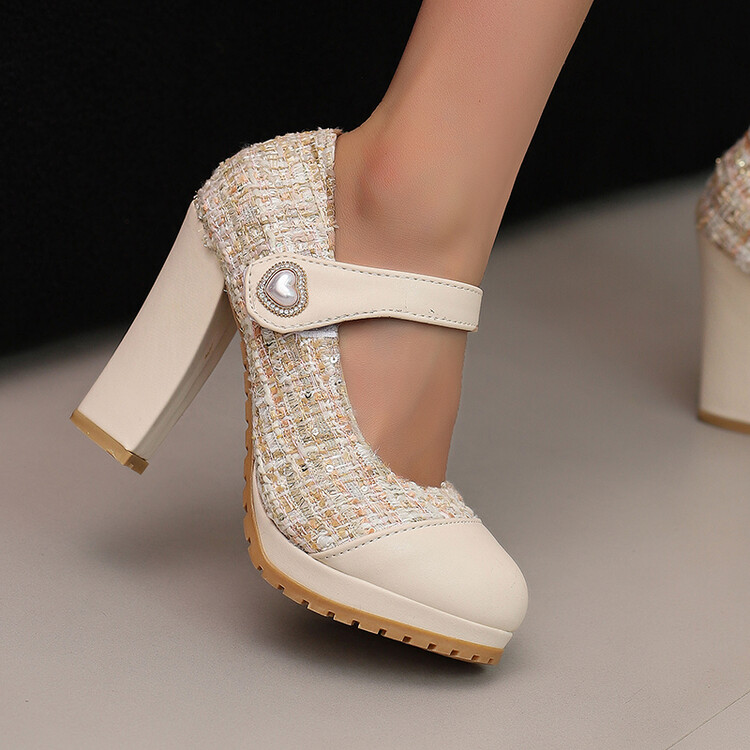 Deep Mouth Single Shoes with Rhinestones and Wedge Heel