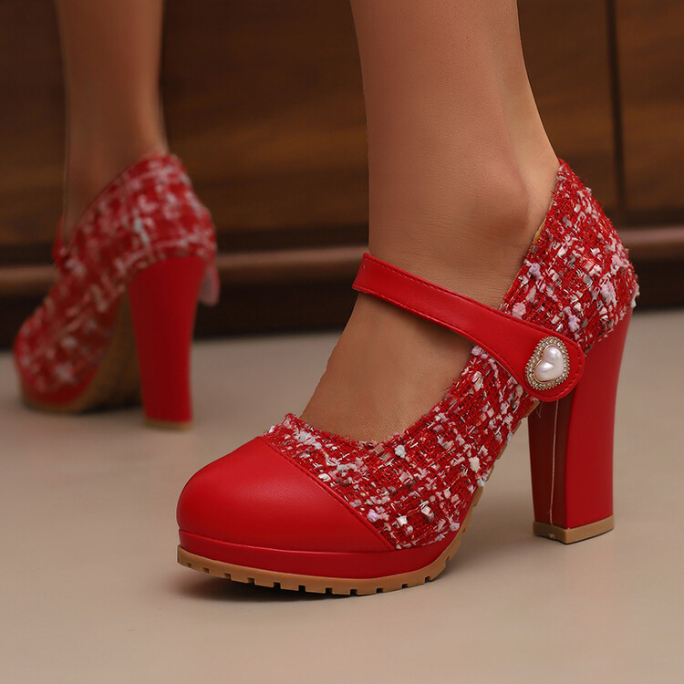 Deep Mouth Single Shoes with Rhinestones and Wedge Heel - Image 3
