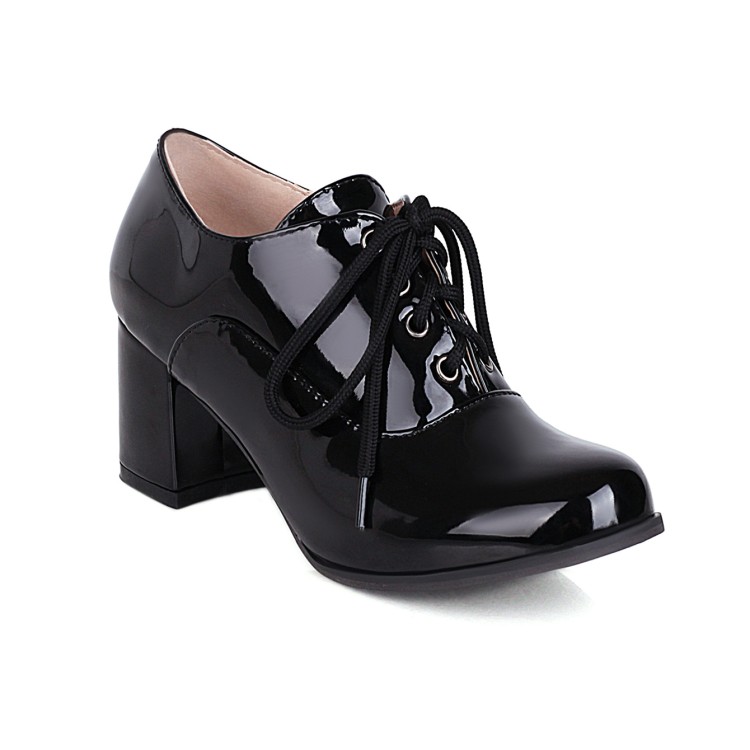 Women's Deep Mouth High Heel Pump in Patent Leather with Lace-Up