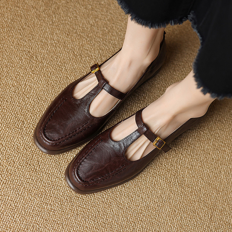 Women's Fashion Mary Jane Flat Shoes Low Heel Round Toe Sheepskin Spring 2025
