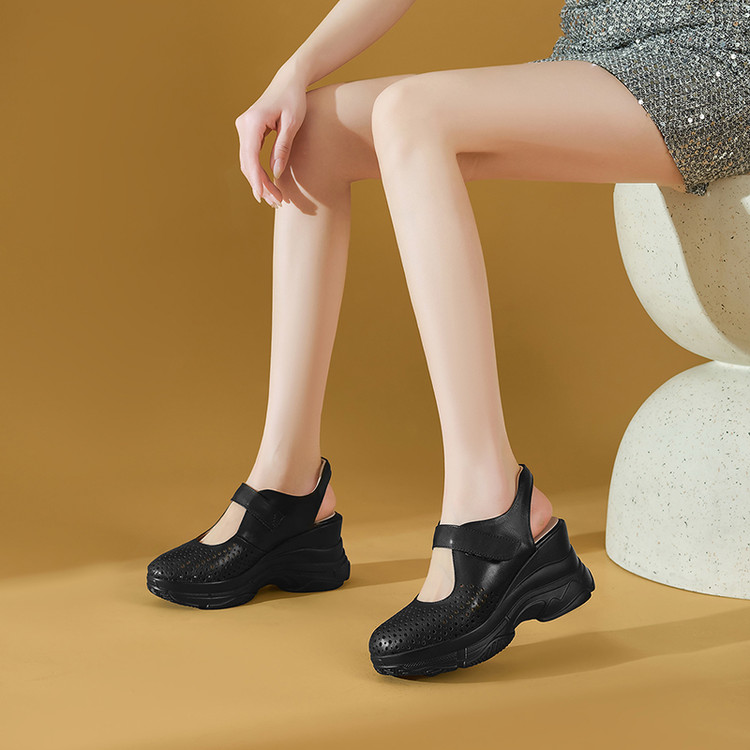 Women's High Heel Closed Toe Slippers with Leather Upper - Image 3